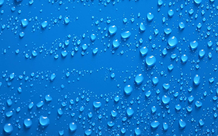 orvalho da água, gotas, fundo azul, superfície, HD papel de parede