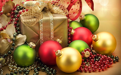 Коледни орнаменти и коледни подаръци, Коледа, Орнаменти, Подарък, HD тапет HD wallpaper