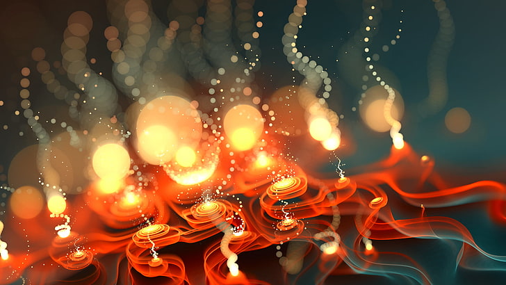 orange und rotes Licht bokeh, rote und orange Feuertapete, Fractal, Zusammenfassung, digitale Kunst, bokeh, Spirale, Lichter, HD-Hintergrundbild