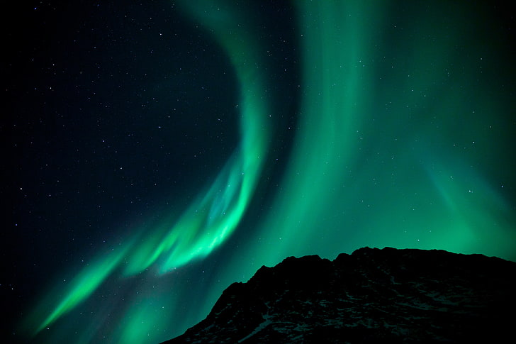 Fenomena langit hijau, lampu utara, malam, langit malam, fenomena, Wallpaper HD