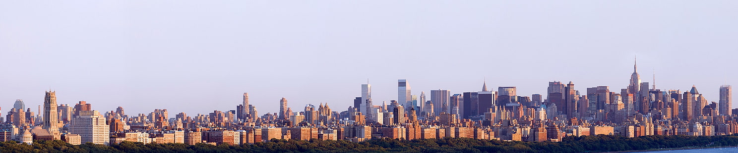 Нью-Йорк, тройной экран, широкий угол, город, городской пейзаж, Манхэттен, HD обои HD wallpaper