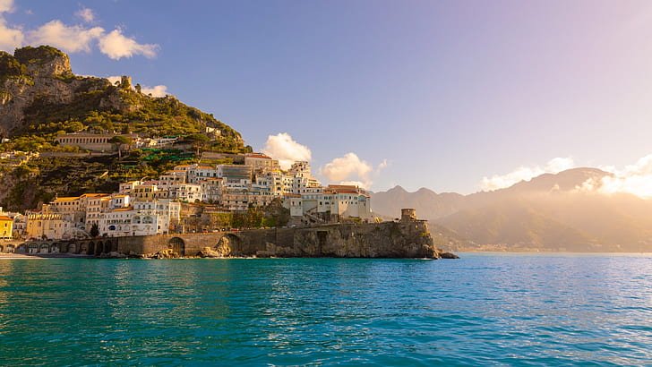 Wasser, Ufer, Gebäude, Italien, Amalfi, HD-Hintergrundbild