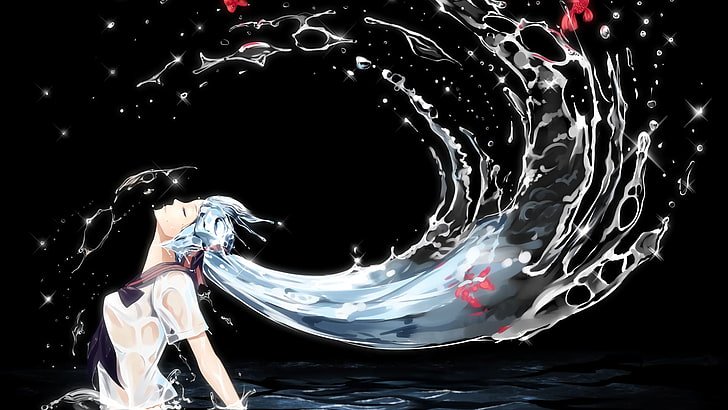 ilustrasi karakter anime, rambut basah, pakaian basah, Wallpaper HD