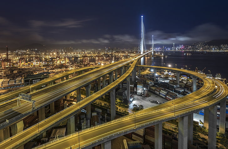 도로, 홍콩, 중국, Stonecutters` Bridge ， 홍콩, HD 배경 화면