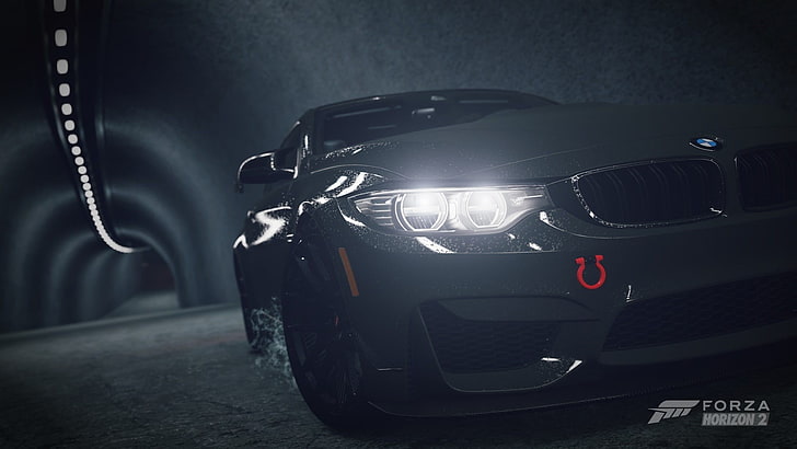 Forza Horizon 2 screenshot, car, Forza Horizon 2, LED headlight, tunnel, road, BMW M4 Coupe, HD wallpaper