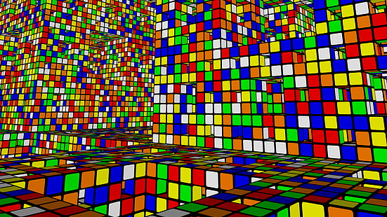 3d, цветни, куб, дигитално изкуство, куб Rubiks, квадрат, плочки, HD тапет HD wallpaper