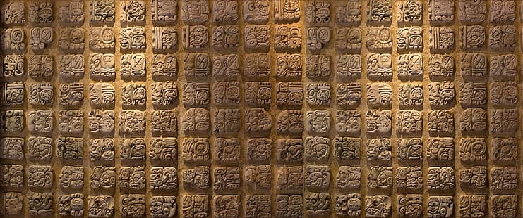  ultra-wide, ultrawide, stone wall, mosaic, symbolism, Maya (civilization), HD wallpaper HD wallpaper