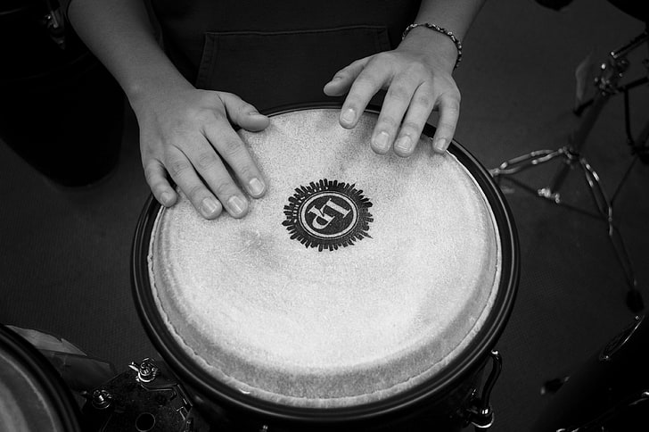 band, beat, black and white, bongo drum, drum, drummer, hands, loud, music, musical, musician, percussion, percussion instrument, performance, HD wallpaper