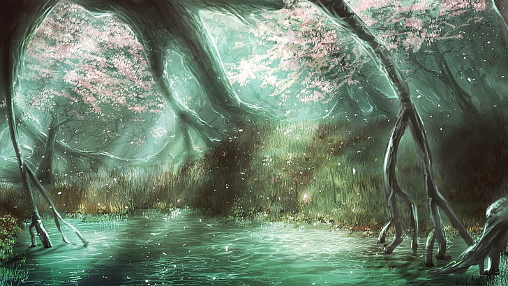 hutan, musim semi, seni, luar biasa, dongeng, seni fantasi, lukisan, Wallpaper HD