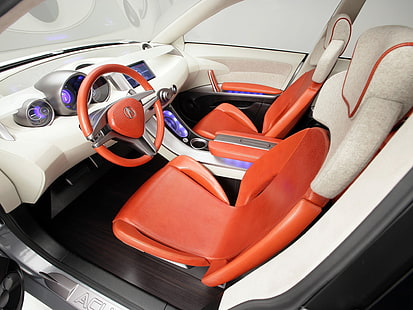 orange and gray Acura car interior, acura, rd-x, 2005, salon, interior, steering wheel, speedometer, HD wallpaper HD wallpaper