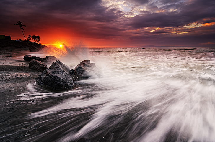 Zachód słońca, Bali, Zmierzch, Indonezja, plaża Manyar, Tapety HD