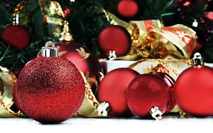 Decorações de Natal vermelhas, vermelho, Natal, decorações, HD papel de parede