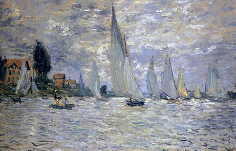 เรือ, รูปภาพ, เรือยอทช์, ซีสเคป, Claude Monet, Regatta ที่ Argenteuil, วอลล์เปเปอร์ HD HD wallpaper