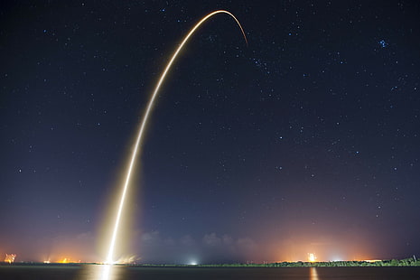 Rakete, SpaceX, Weltraum, Langzeitbelichtung, Falcon 9, Sterne, Start, Handwerk, Universum, HD-Hintergrundbild HD wallpaper