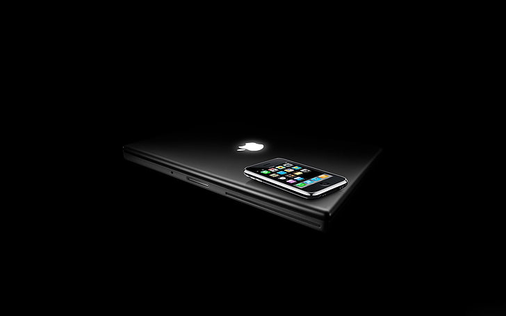 MacBook hitam, apel, macbook, notebook, bayangan, Wallpaper HD