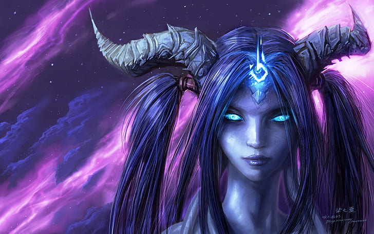 World of Warcraft青い目角ファンタジーアートdraeneiアートワーク1920 x 1200抽象的なファンタジーHDアート、青い目、warcraftの世界、 HDデスクトップの壁紙