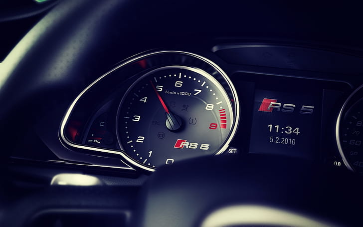 Audi RS5 Dashboard, black car fuel gauge, Audi RS5, Dashboard, HD wallpaper