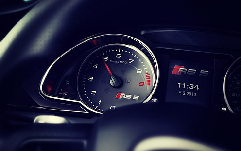 Audi RS5 Dashboard, black car fuel gauge, Audi RS5, Dashboard, HD wallpaper HD wallpaper