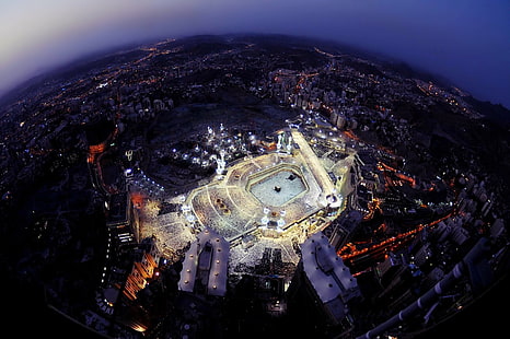 Mesquitas, Grande Mesquita de Meca, Edifício, Cidade, Terra, Islã, Kaaba, Luz, Meca, Mesquita, Muçulmana, Religião, Arábia Saudita, HD papel de parede HD wallpaper
