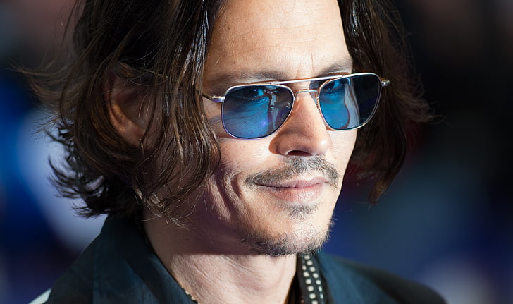 Johnny Depp, Johnny Depp, anteojos, ojos, sonrisa, Fondo de pantalla HD