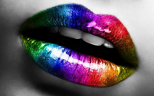 colorful, lips, selective coloring, women, teeth, digital art, HD wallpaper HD wallpaper