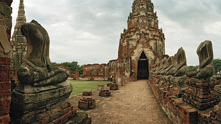 historic, ancient, ruins, temple, buddhism, architecture, ancient history, building, unesco world heritage, history, buddhist temple, sky, monastery, ayutthaya historical park, thailand, HD wallpaper