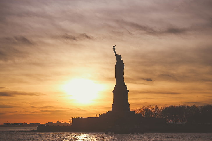Statua della libertà, statua della libertà, stati uniti d'america, america, tramonto, scultura, Sfondo HD