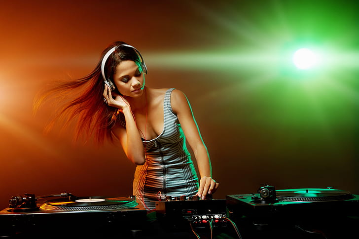 DJ, момиче, музика, жена, HD тапет
