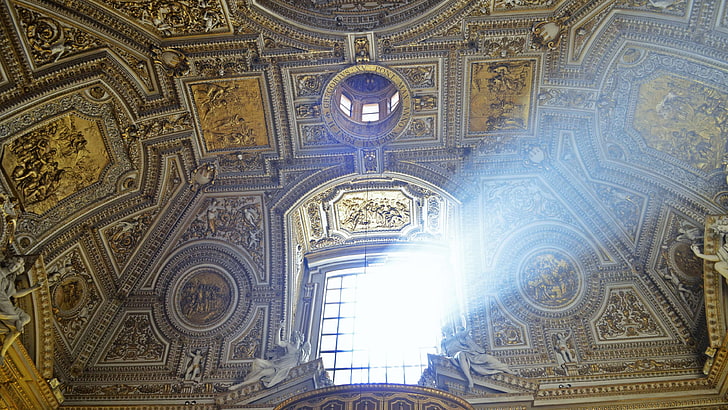 catholic, christianity, church, faith, god, italy, ray of light, st peters basilica, vatican, vatican city, HD wallpaper