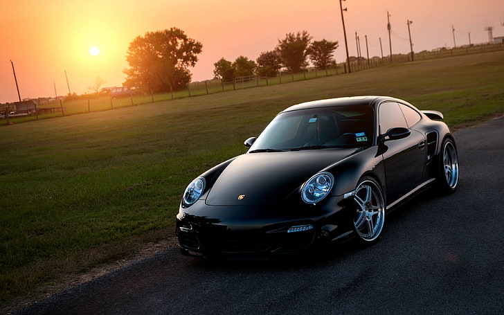 czarne Porsche 911 coupe, samochód, Porsche 911, Porsche 911 Turbo (997), Tapety HD