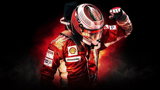 giacca da corsa rossa e bianca, Formula 1, Scuderia Ferrari, Kimi Raikkonen, sportiva, Sfondo HD HD wallpaper