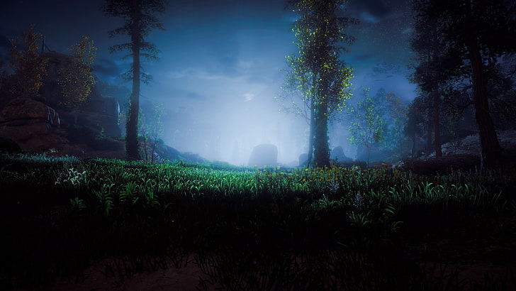 العشب الأخضر والأشجار الخضراء ، Horizon: Zero Dawn ، لقطة شاشة ، ألعاب فيديو ، بلاي ستيشن، خلفية HD