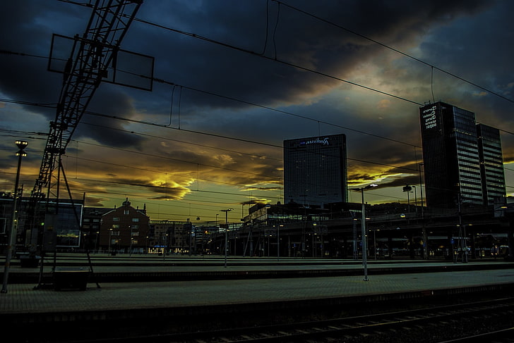 oslo city solnedgång byggnad tågstation, HD tapet