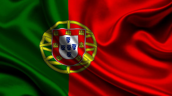 Bandiera della squadra di calcio del Portogallo, Portogallo, raso, bandiera, simboli, Sfondo HD HD wallpaper