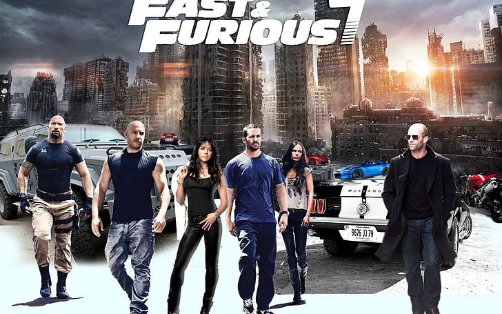 Fast & Furious 1 poster, dominic toretto, hobbs, deckard shaw, letty, mia, roman, furious 7, fast and furious 7, Sfondo HD
