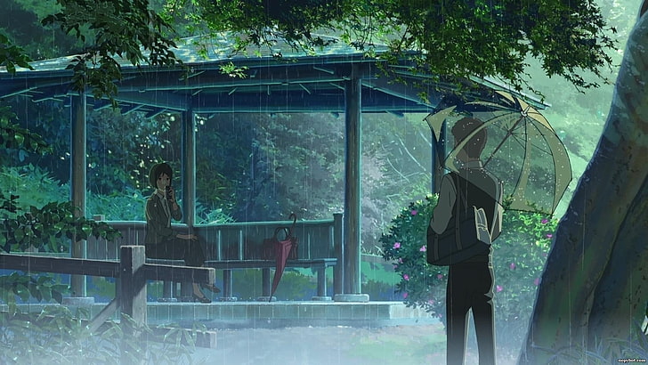 hujan, Taman Kata-kata, Makoto Shinkai, anime, Wallpaper HD