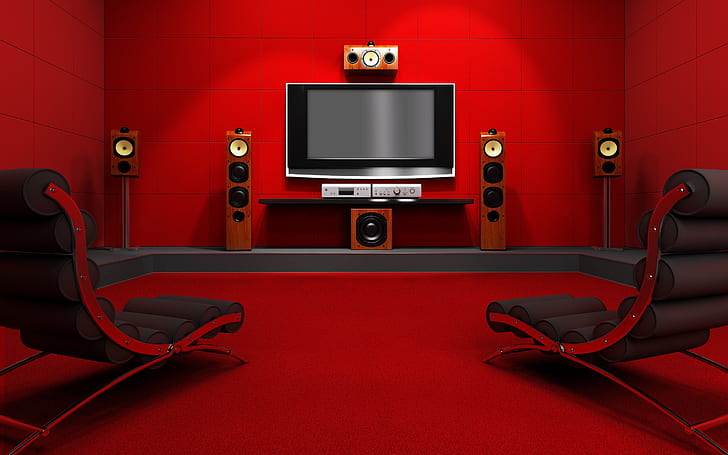 Red Room With Home Cinema, system, living, house, HD wallpaper