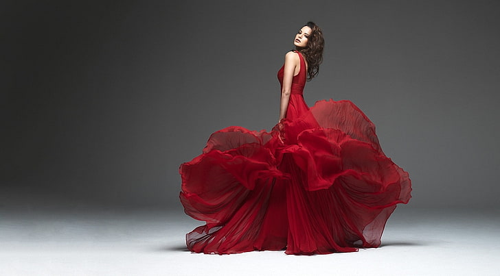 червена рокля, жени, модел, HD тапет