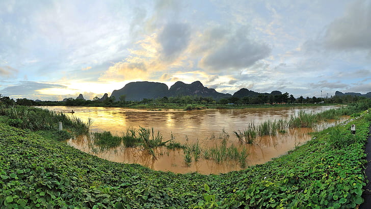 Panorama-Fluss bei thailändischem Chang, Phangnga, Thailand, HD-Hintergrundbild