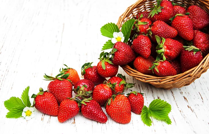 berries, strawberry, red, basket, fresh, HD wallpaper
