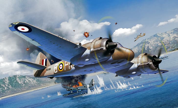 war, art, airplane, painting, aviation, ww2, Bristol Beaufighter Mk.IF, HD wallpaper