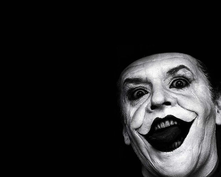 Joker, Jack Nicholson, monocromatico, Batman, ridendo, viso, Sfondo HD