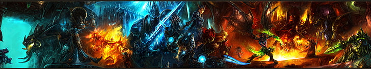 dragons wallpaper, weapon, sword, fantasy art, Warcraft, World of Warcraft, triple screen, HD wallpaper