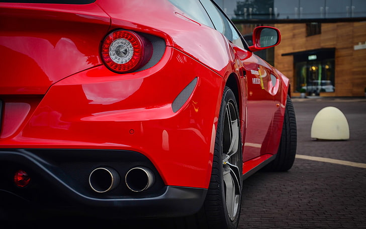 красное купе, суперкар, красные машины, вид сзади, Ferrari, HD обои