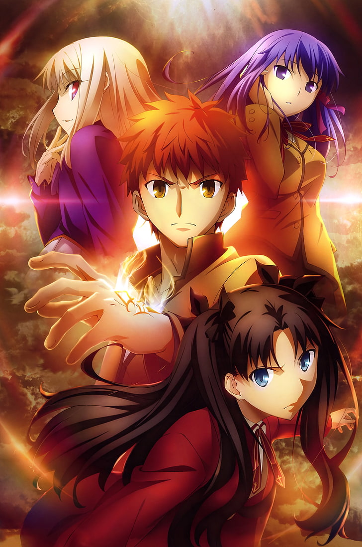 Fate Series, Tohsaka Rin, Shirou Emiya, Sakura Matou, Matou Sakura, HD тапет, тапет за телефон