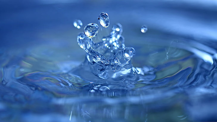 ندى الماء ، دفقة من الماء ، ماء ، قطرات ماء ، بساطتها ، ماكرو ، أزرق ، أمواج، خلفية HD