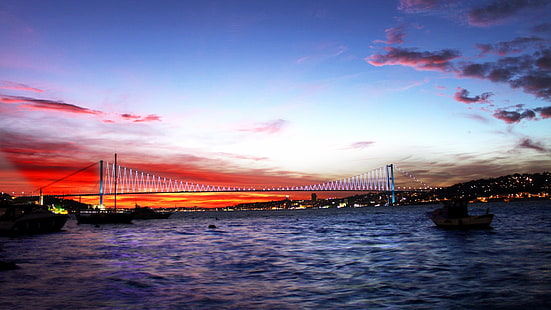 ponti al tramonto turchia istanbul bosforo architettura ponti HD arte, tramonto, ponti, Turchia, Istanbul, bosforo, Sfondo HD HD wallpaper