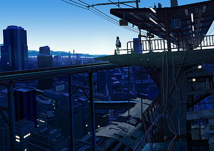 град аниме илюстрация, сутрин, град, сам, жп гара, аниме, градски пейзаж, HD тапет HD wallpaper