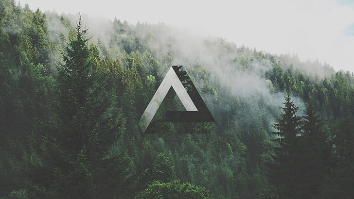 grüne Kiefern, Dreieck, Geometrie, Wald, Penrose Dreieck, HD-Hintergrundbild