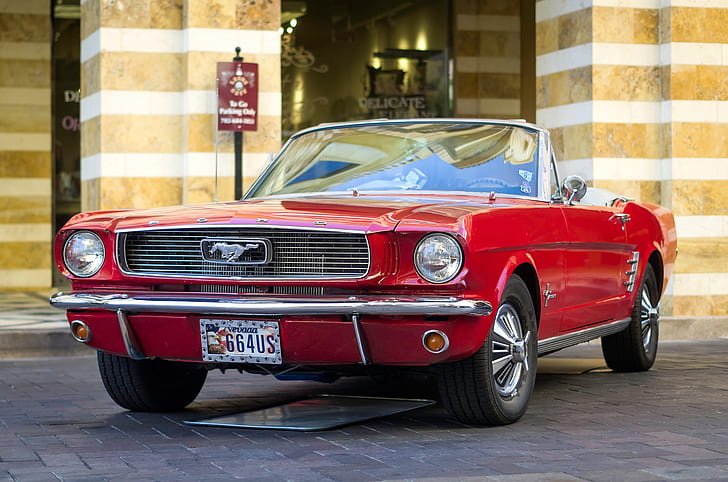 red, retro, Mustang, classic, 1966, HD wallpaper